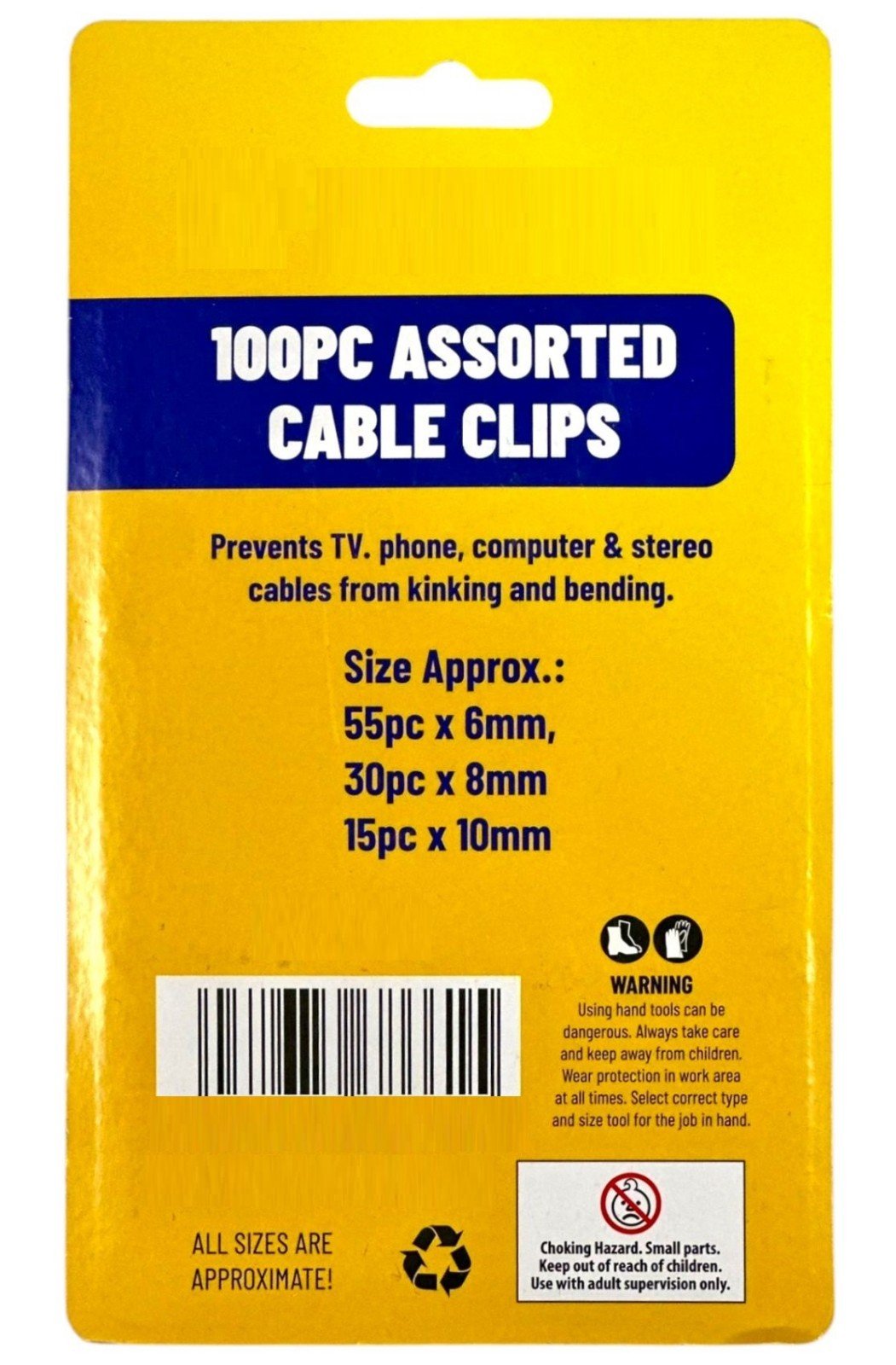 200 Pack White CABLE CLIPS 3 Assorted Sizes Wall Tacks Wire Cord Detangle Clamp