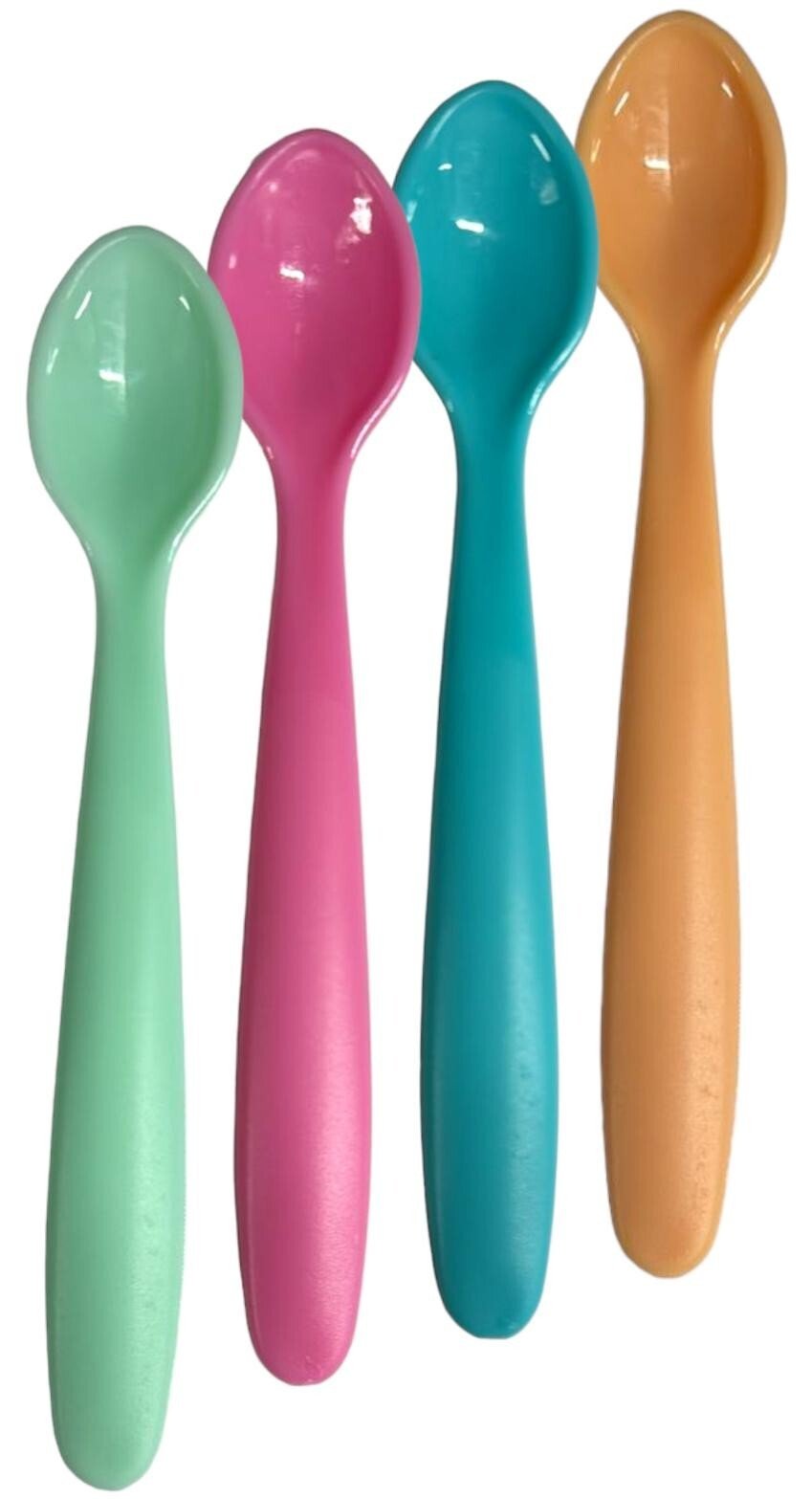 12 PACK BABY WEANING FEEDING SPOONS BPA FREE Plastic Long Handles Toddler Kids