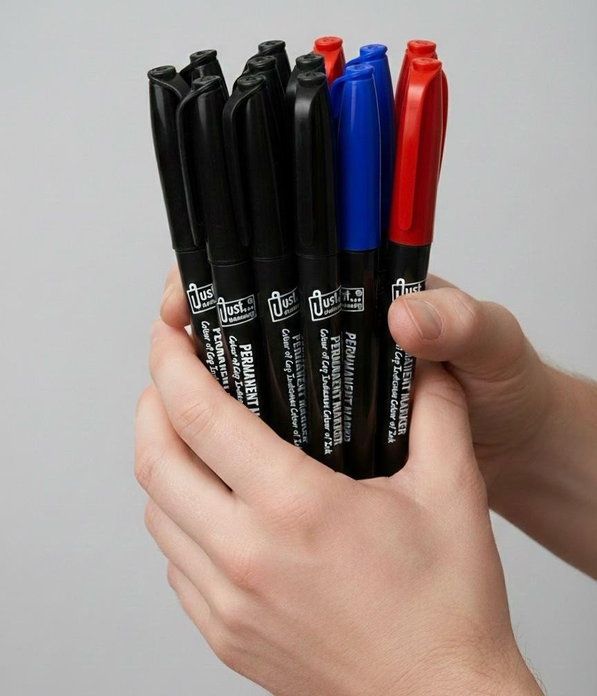 10 X Black Marker Pens Fine Chunky Bullet Point Tip Permanent Markers Quick Dry