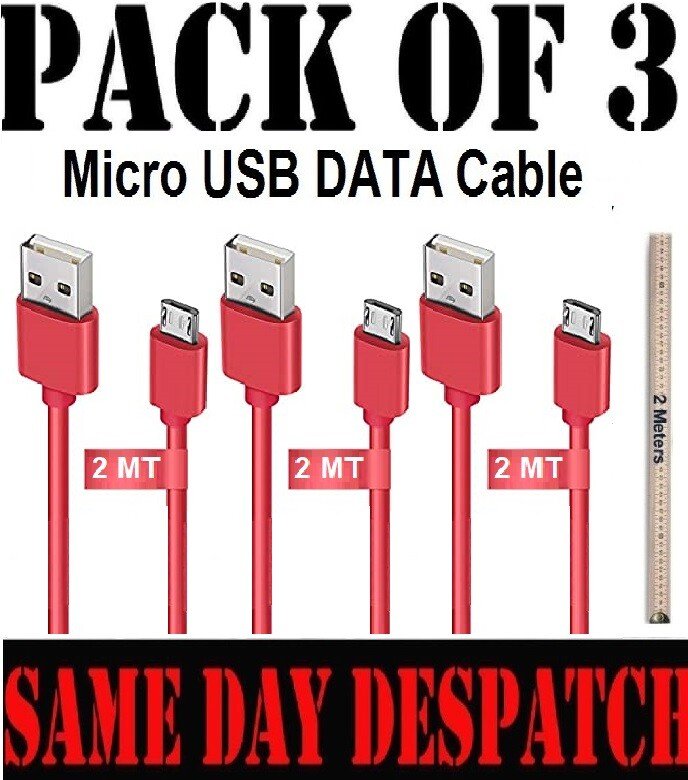 Fast Charger Micro USB Data Charging Cable For Samsung Galaxy S7 Edge Pack Of 3