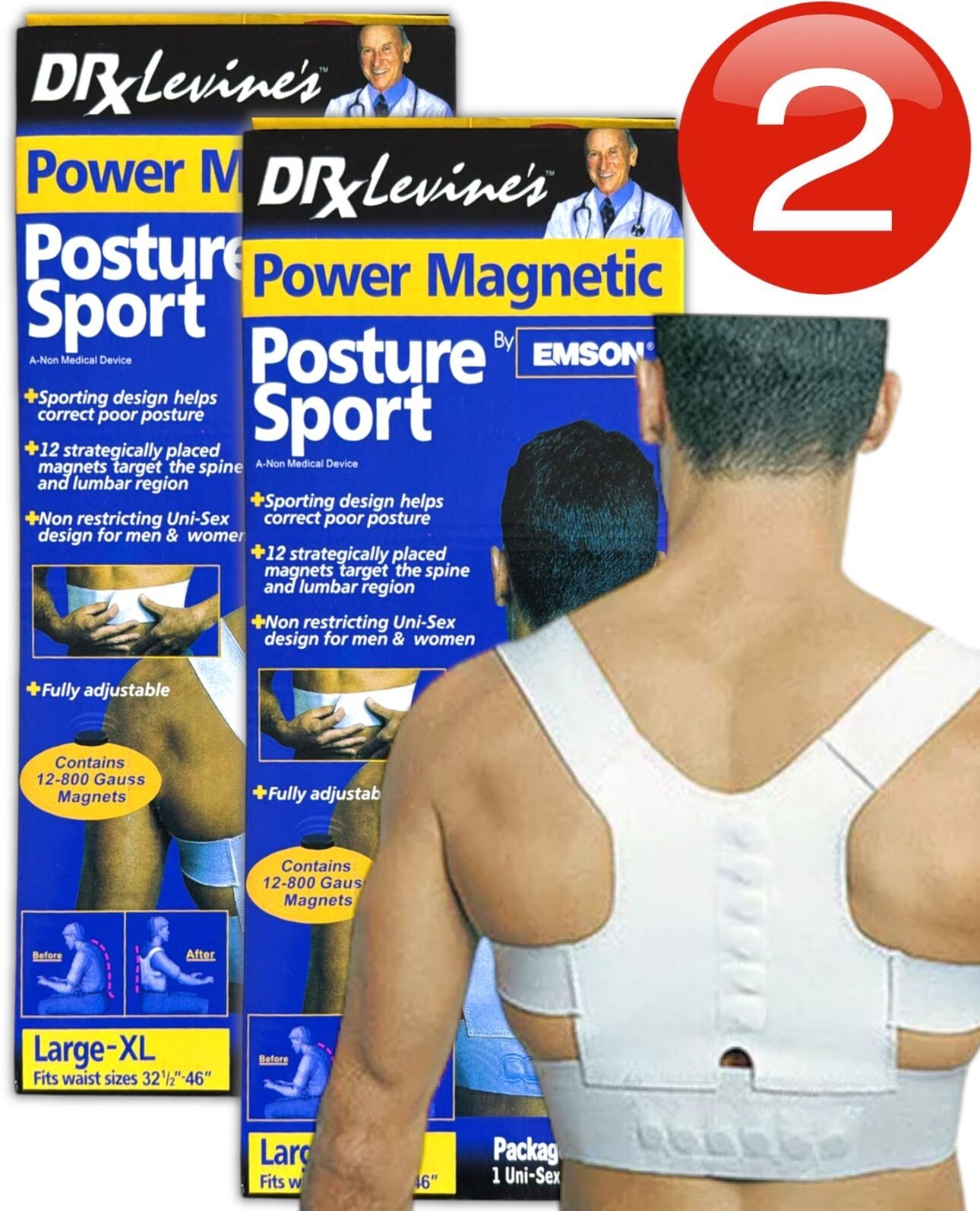 2 x Magnetic Posture Corrector Brace Belt Bad Back Lumbar Problem Proper Support