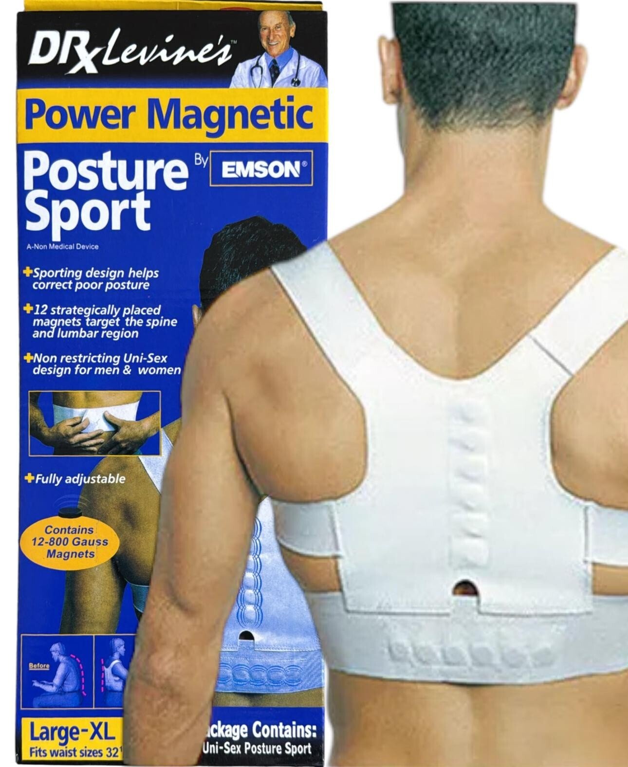 2 x Magnetic Posture Corrector Brace Belt Bad Back Lumbar Problem Proper Support