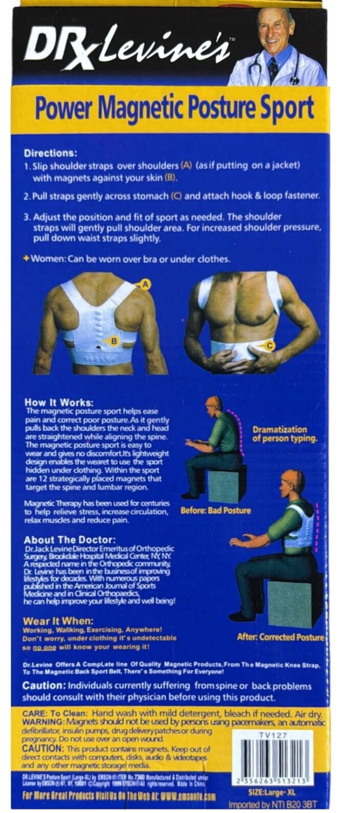 2 x Magnetic Posture Corrector Brace Belt Bad Back Lumbar Problem Proper Support