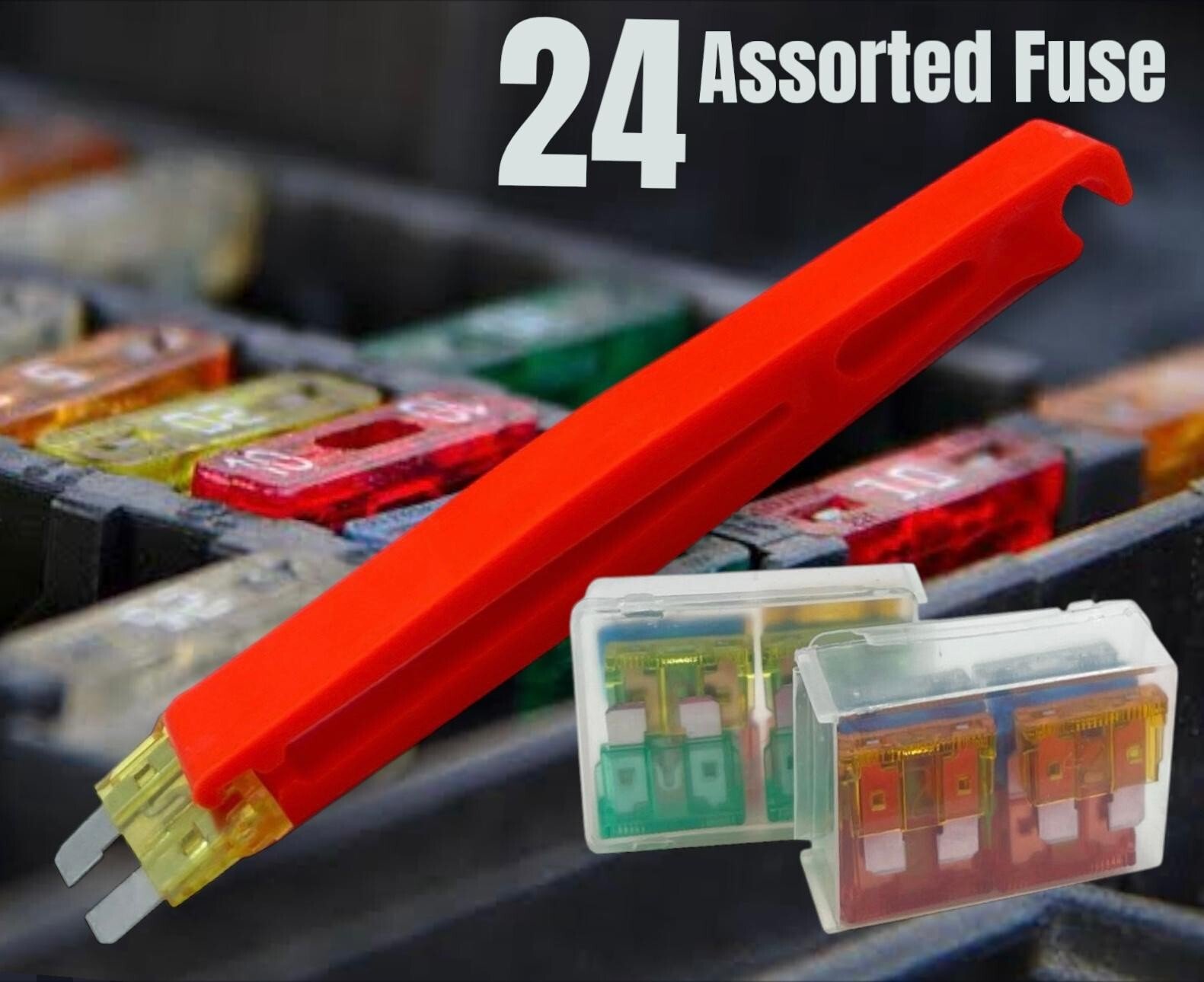 24 Standard Blade Fuses Car Auto Fuse Set Mixed Assorted with Puller Extractor