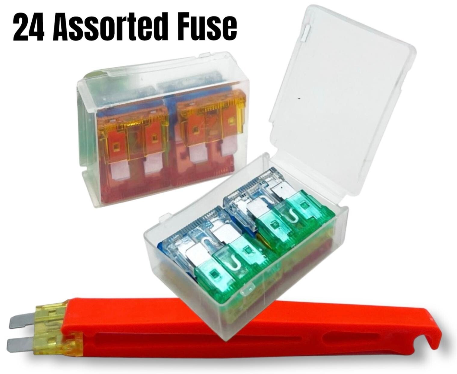 24 Standard Blade Fuses Car Auto Fuse Set Mixed Assorted with Puller Extractor