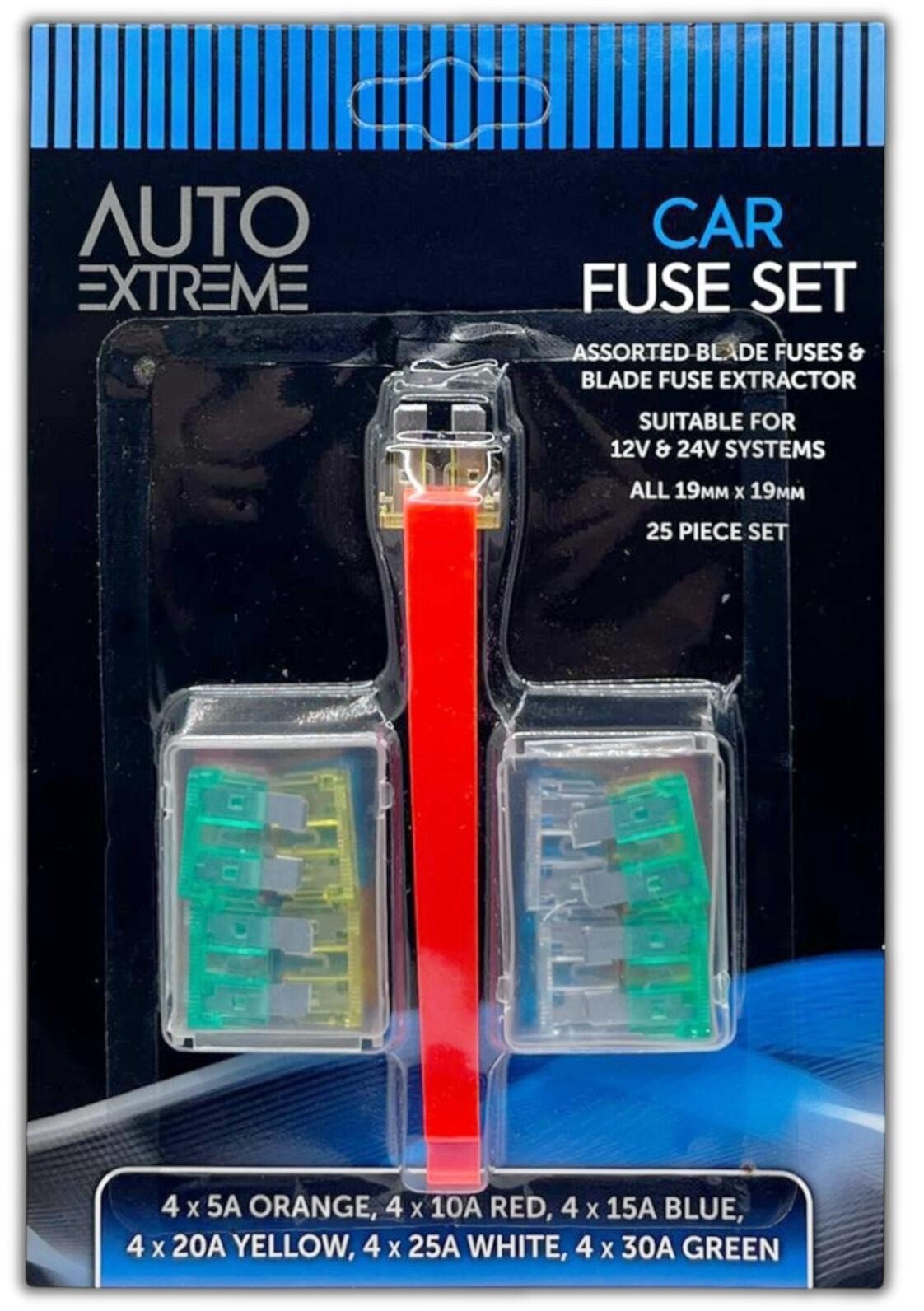 24 Standard Blade Fuses Car Auto Fuse Set Mixed Assorted with Puller Extractor