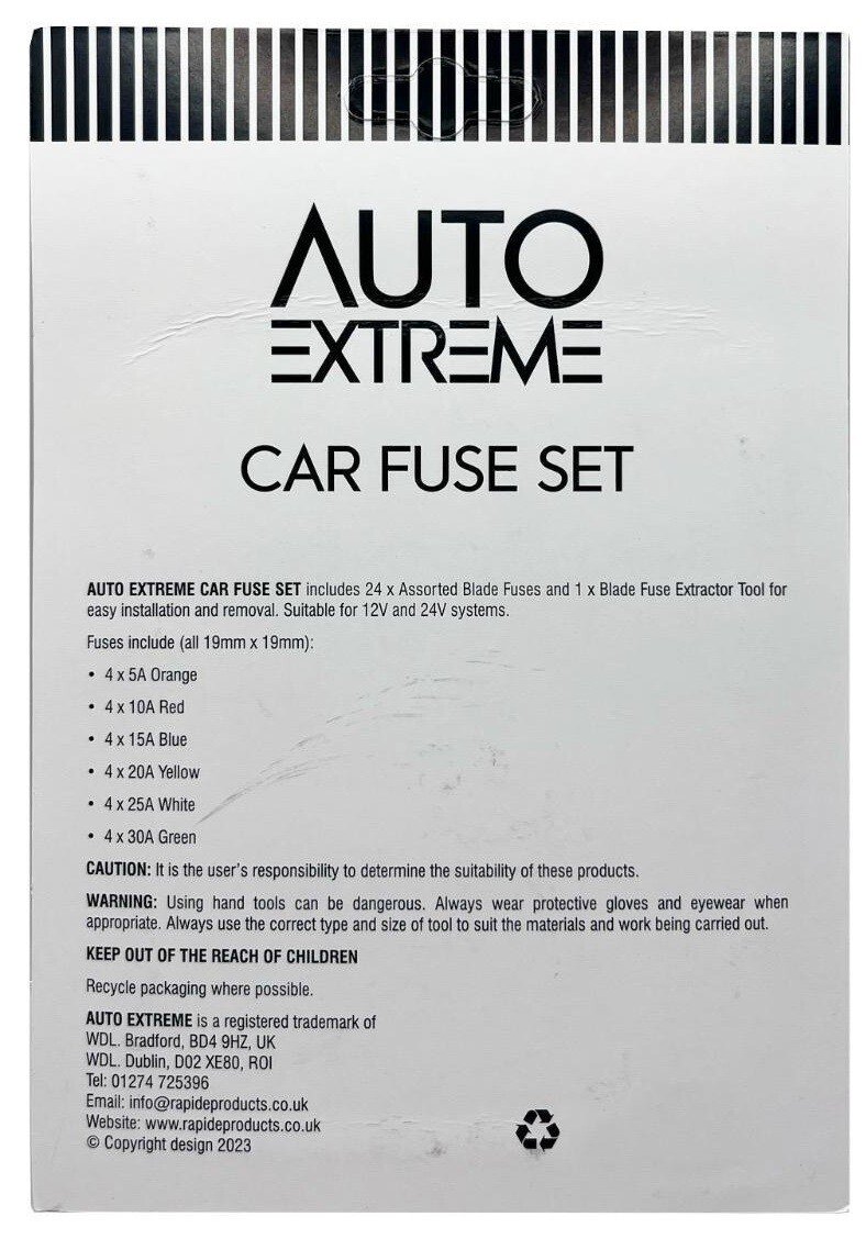 24 Standard Blade Fuses Car Auto Fuse Set Mixed Assorted with Puller Extractor