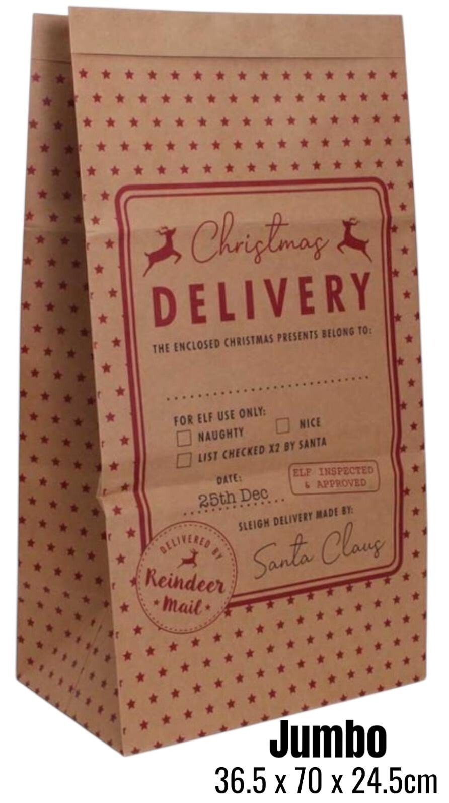 6 Pack Giant Christmas Paper Kraft Sack Stocking Father Xmas Gift Present Bag UK