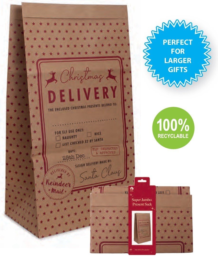 6 Pack Giant Christmas Paper Kraft Sack Stocking Father Xmas Gift Present Bag UK