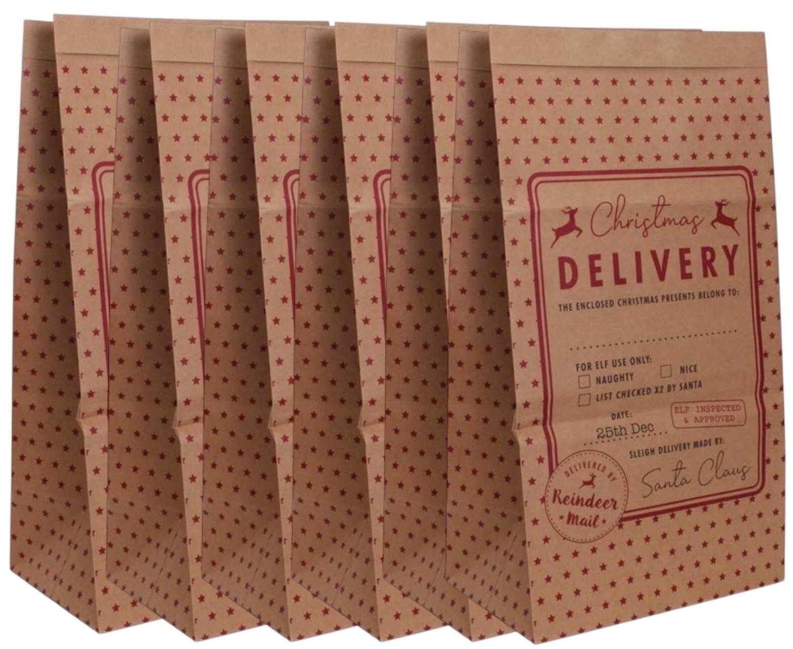 6 Pack Giant Christmas Paper Kraft Sack Stocking Father Xmas Gift Present Bag UK