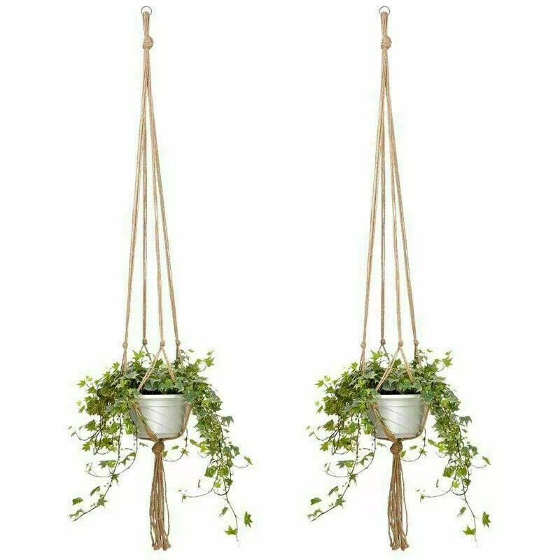 90CM MACRAME JUTE PLANT HANGER FLOWER POT HOLDER WALL ART GARDEN HANGING ROPE UK
