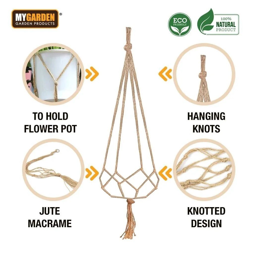 90CM MACRAME JUTE PLANT HANGER FLOWER POT HOLDER WALL ART GARDEN HANGING ROPE UK