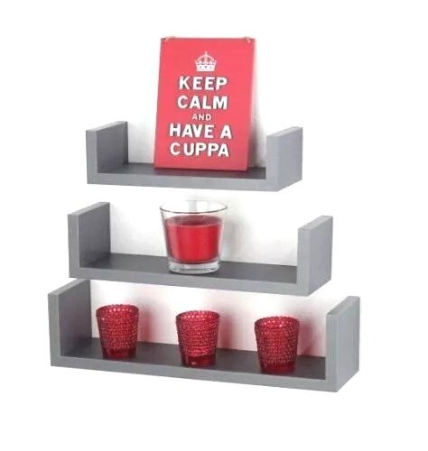 Set of 3 Floating Shelves Wall Mounted Storage Display Shelf Kit Home Decor GREY