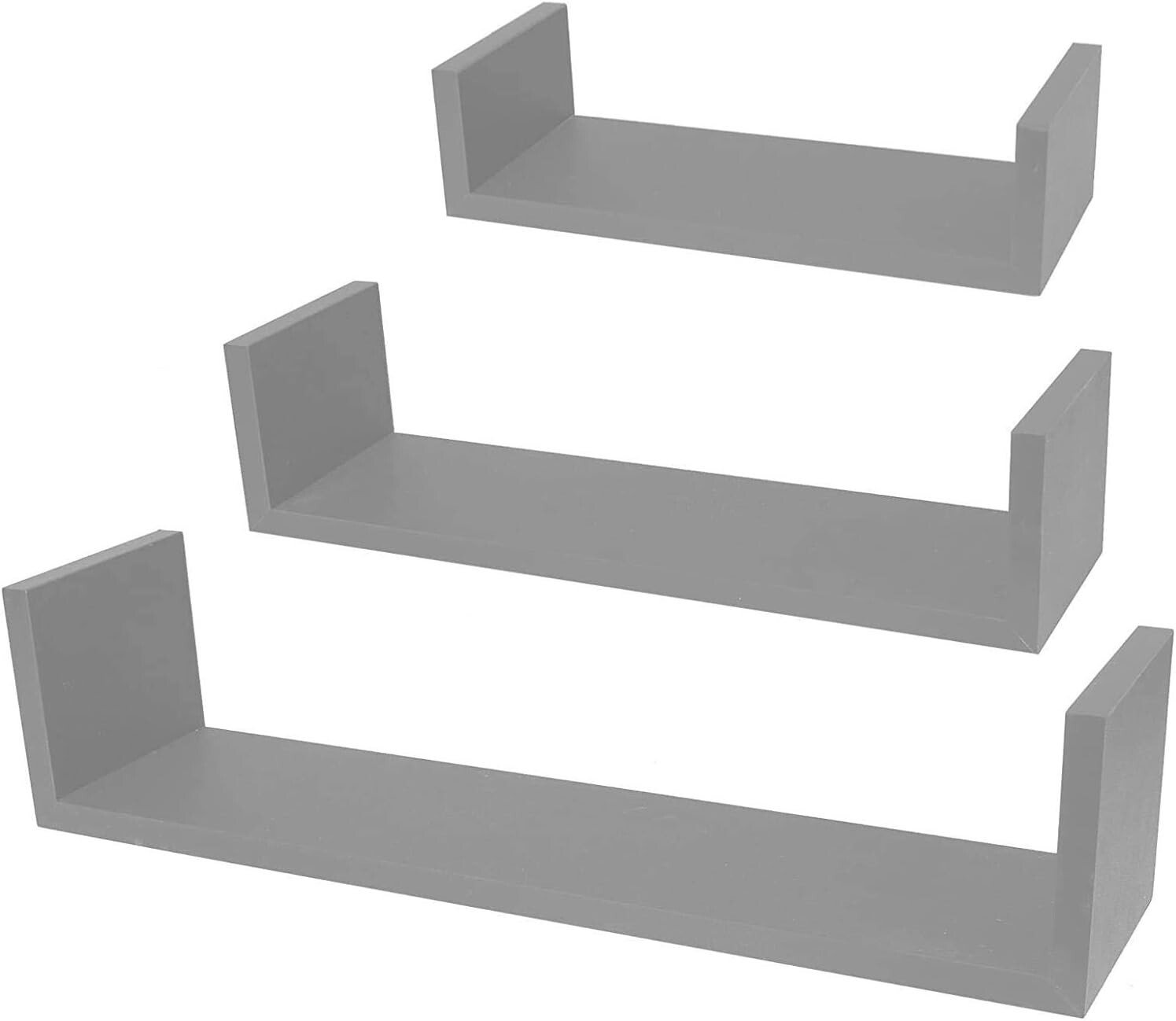 Set of 3 Floating Shelves Wall Mounted Storage Display Shelf Kit Home Decor GREY