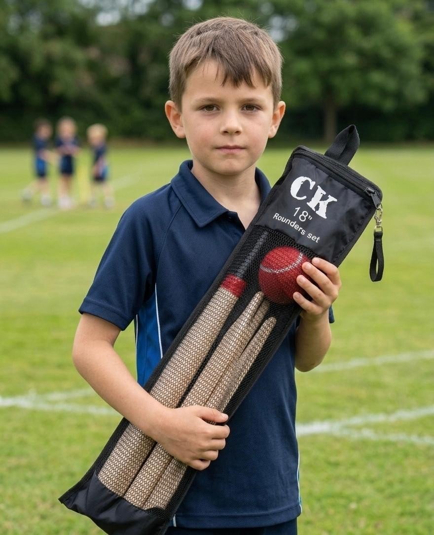 DELUXE 18" ROUNDERS WOODEN 6 PC SET BAT BALL IN MESH BAG SUMMER FUN WITH HANGTAG