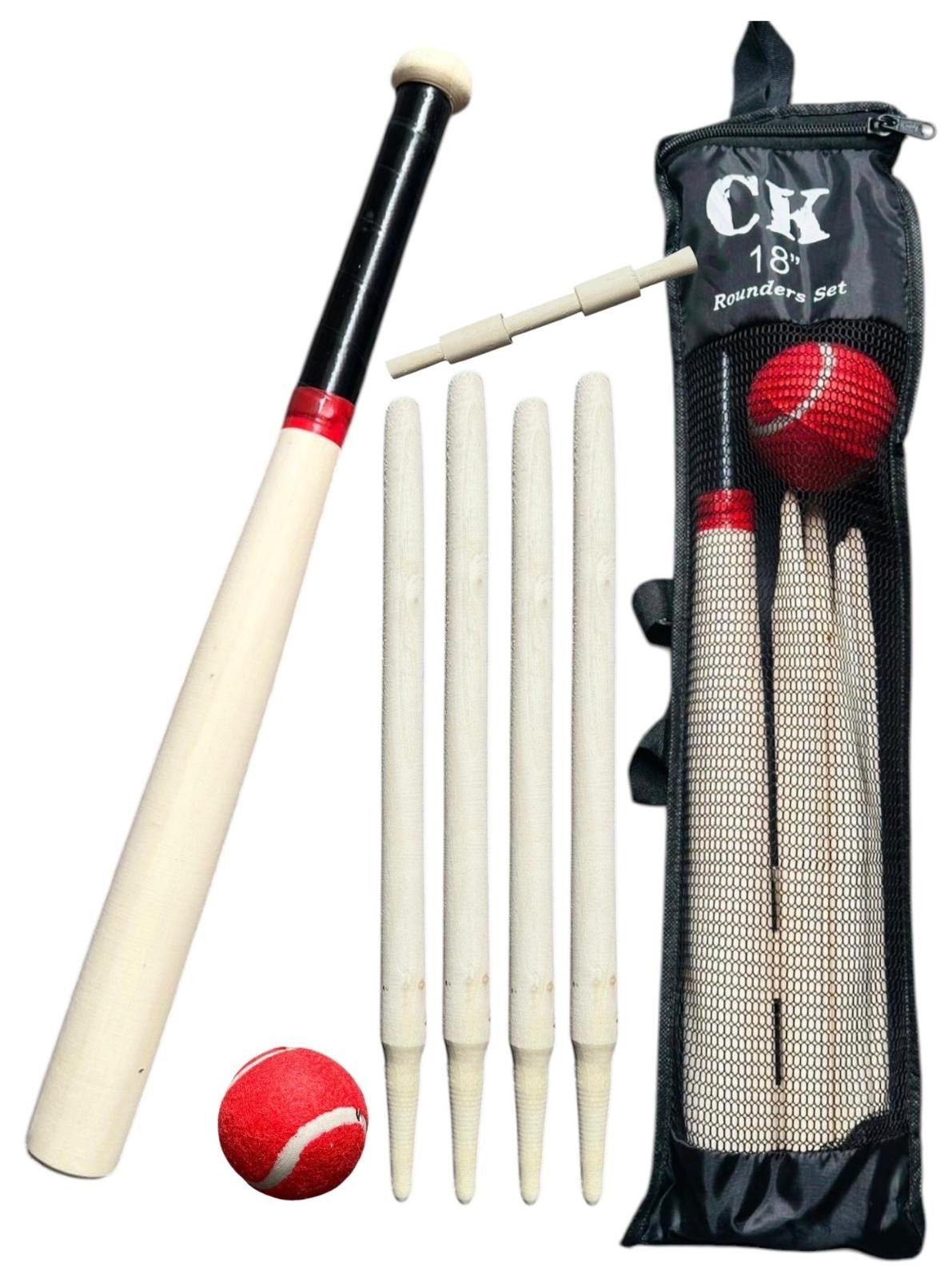 DELUXE 18" ROUNDERS WOODEN 6 PC SET BAT BALL IN MESH BAG SUMMER FUN WITH HANGTAG