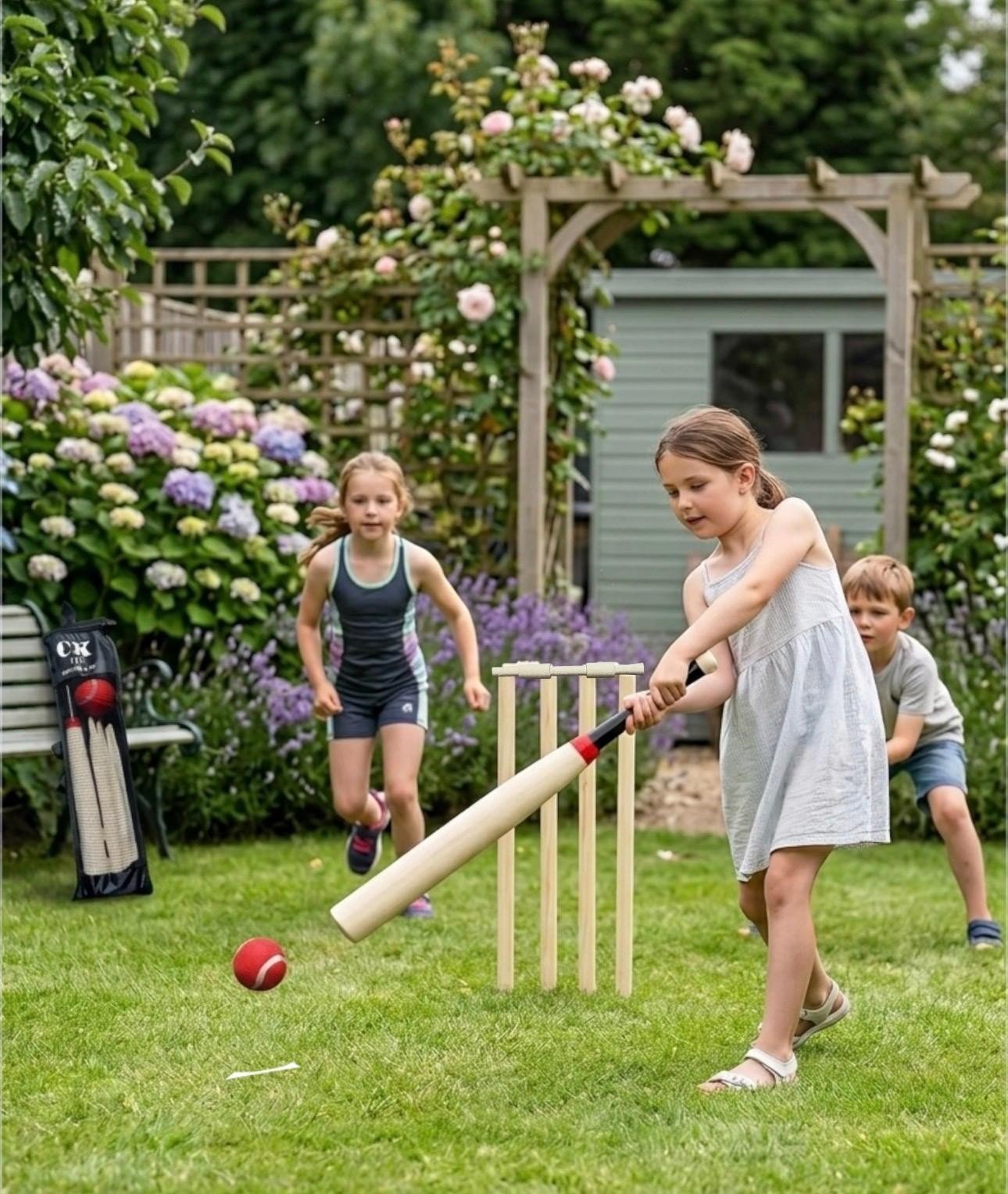 DELUXE 18" ROUNDERS WOODEN 6 PC SET BAT BALL IN MESH BAG SUMMER FUN WITH HANGTAG