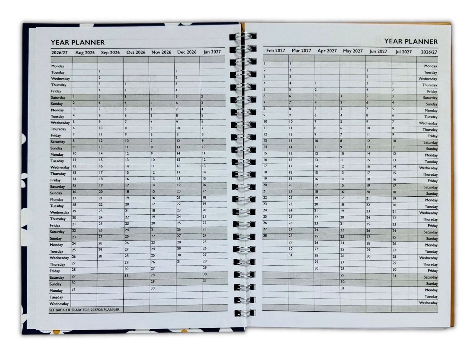2026-2027 A5 Week to View Academic Diary Hardback Spiral Student Teacher Diary