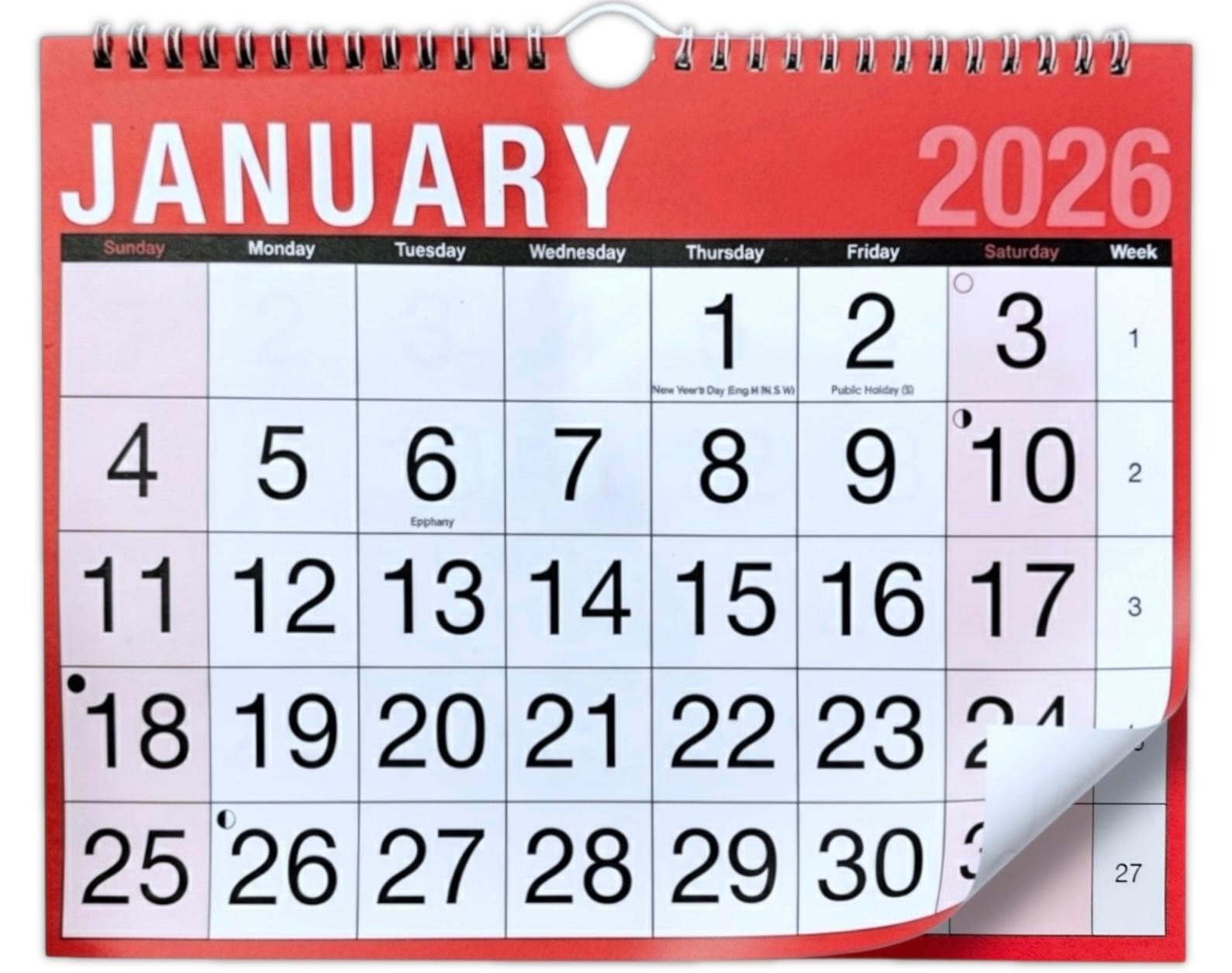2026 LARGE MONTH TO VIEW PLANNER QUALITY CALENDER WALL HANGING PLANNER R & W