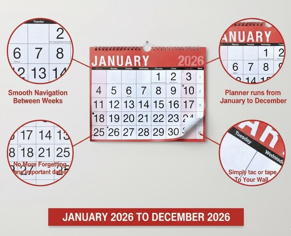 2026 LARGE MONTH TO VIEW PLANNER QUALITY CALENDER WALL HANGING PLANNER R & W