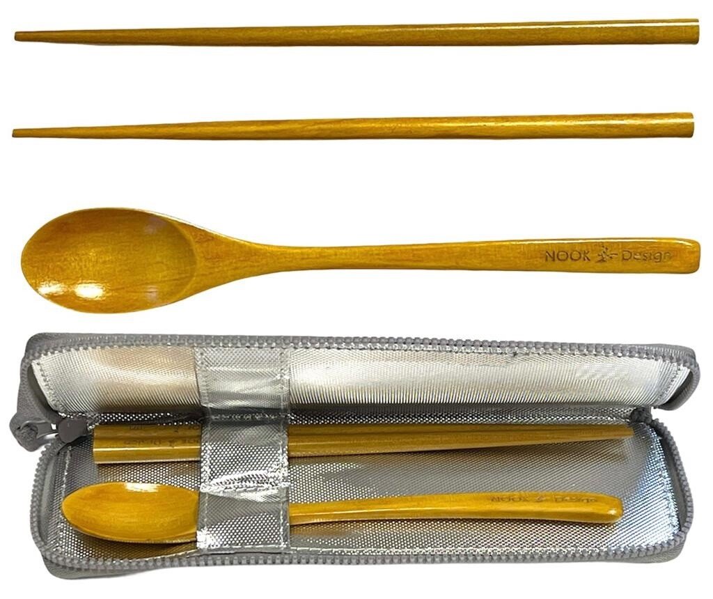 Gentleman's Style Reusable Bamboo Cutlery Travel Set Spoon Chopstick Utensils UK