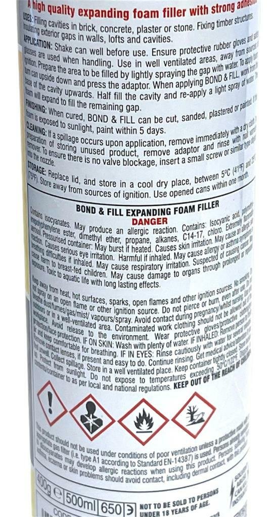 2Pcs Rapide Bond & Fill Expanding Foam Filler For Bonding Filling Sealing 500ml