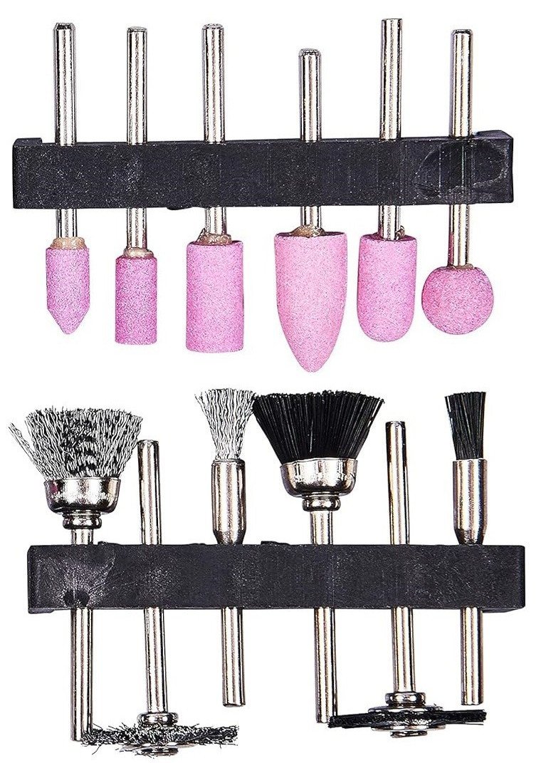 12pc Polish Wire Brush Wheel & Mounted Stone Tool Set For Rotary Drill Dremel