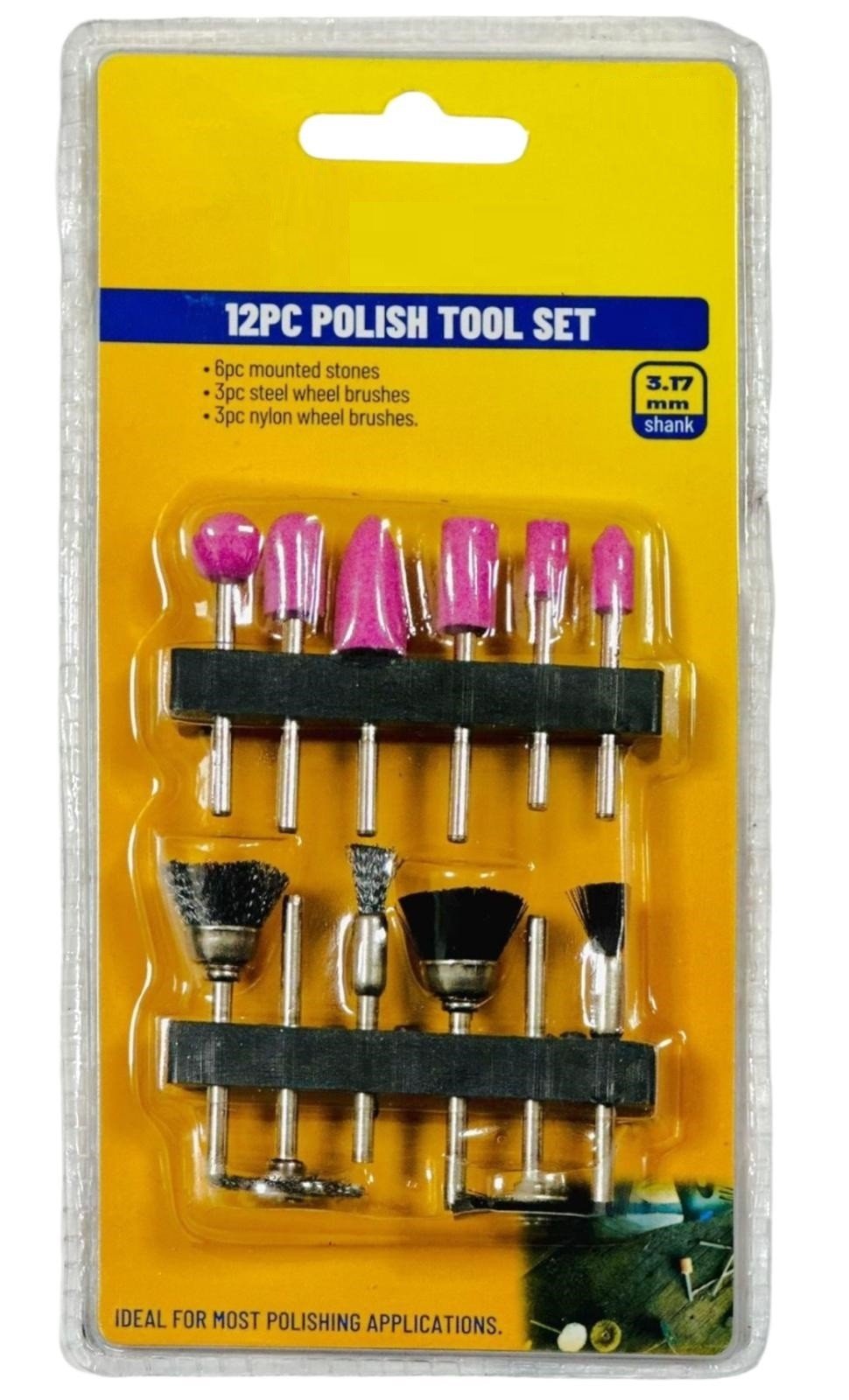 12pc Polish Wire Brush Wheel & Mounted Stone Tool Set For Rotary Drill Dremel