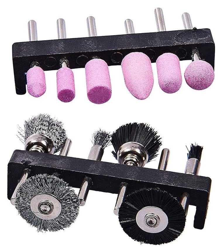12pc Polish Wire Brush Wheel & Mounted Stone Tool Set For Rotary Drill Dremel