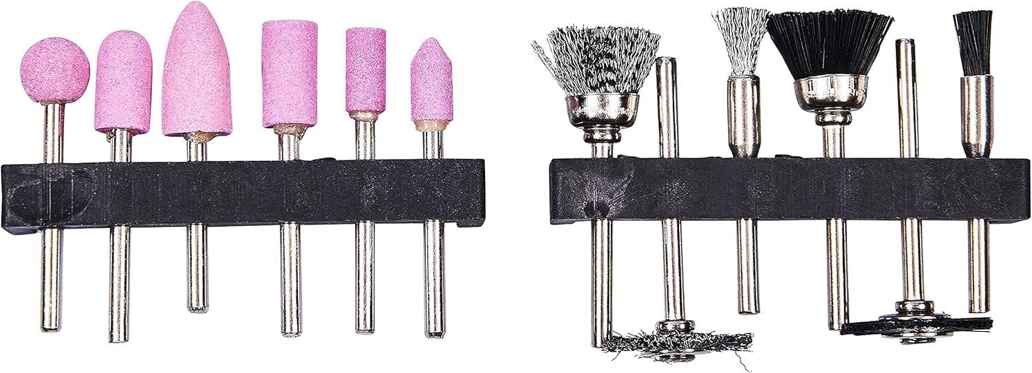 12pc Polish Wire Brush Wheel & Mounted Stone Tool Set For Rotary Drill Dremel