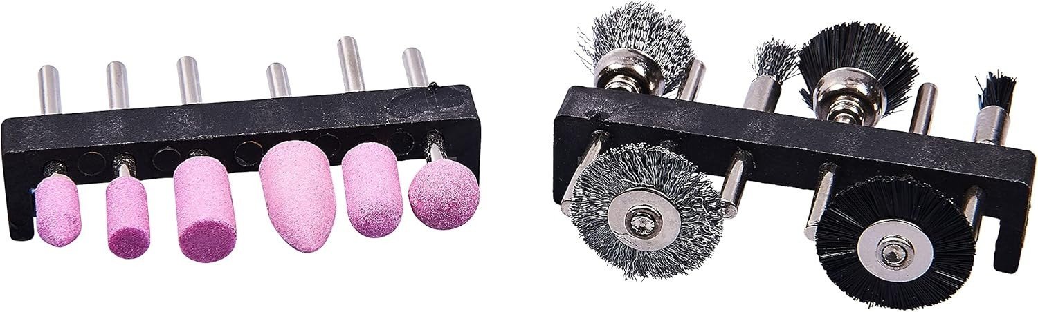 12pc Polish Wire Brush Wheel & Mounted Stone Tool Set For Rotary Drill Dremel