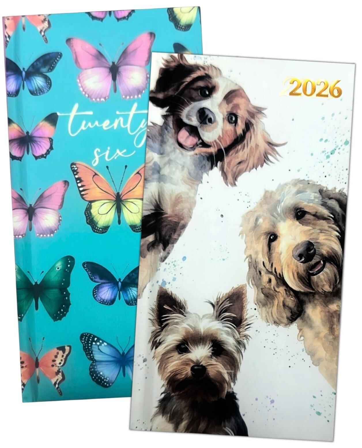 2026 Diary Slim Week to View Diaries Dogs Butterfly Full Year Organiser Planner
