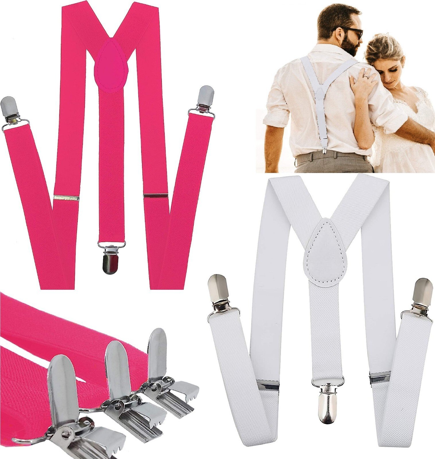 ADJUSTABLE BRACES MENS UNISEX TROUSER ELASTIC Y-BACK SUSPENDERS METAL CLIP-ON