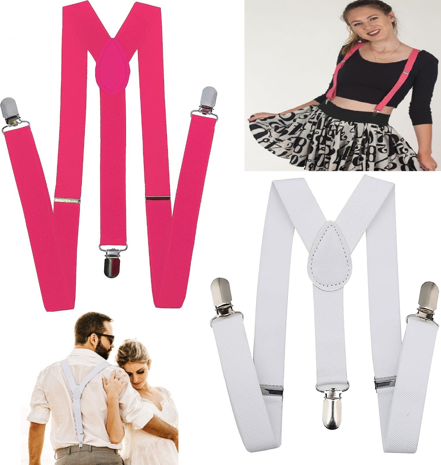 ADJUSTABLE BRACES MENS UNISEX TROUSER ELASTIC Y-BACK SUSPENDERS METAL CLIP-ON