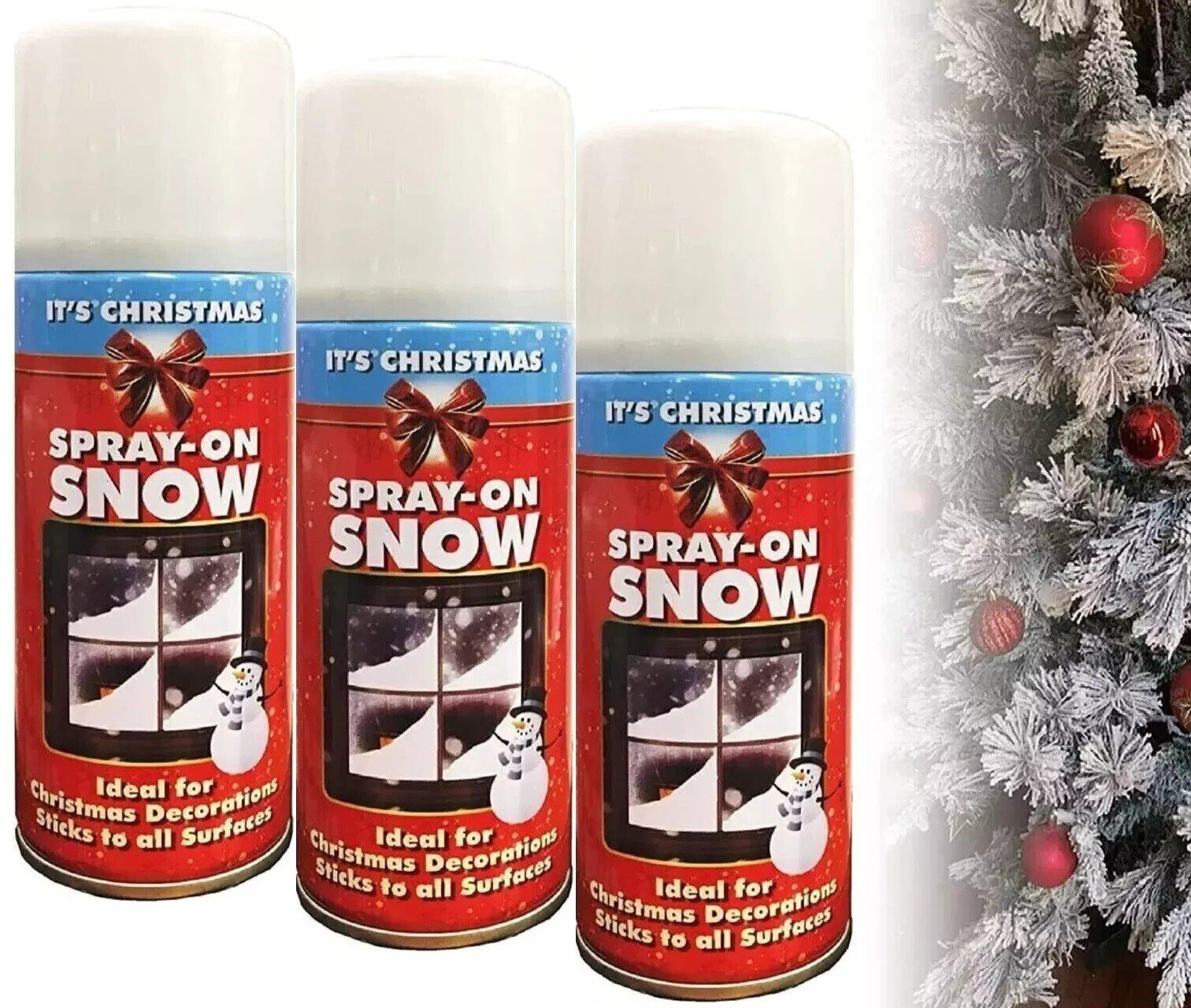 3 x It's Christmas Spray On Snow For Trees Plants Windows Mirrors Stencils 200ML