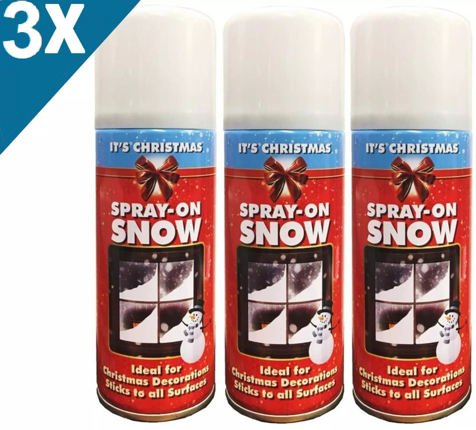 3 x It's Christmas Spray On Snow For Trees Plants Windows Mirrors Stencils 200ML