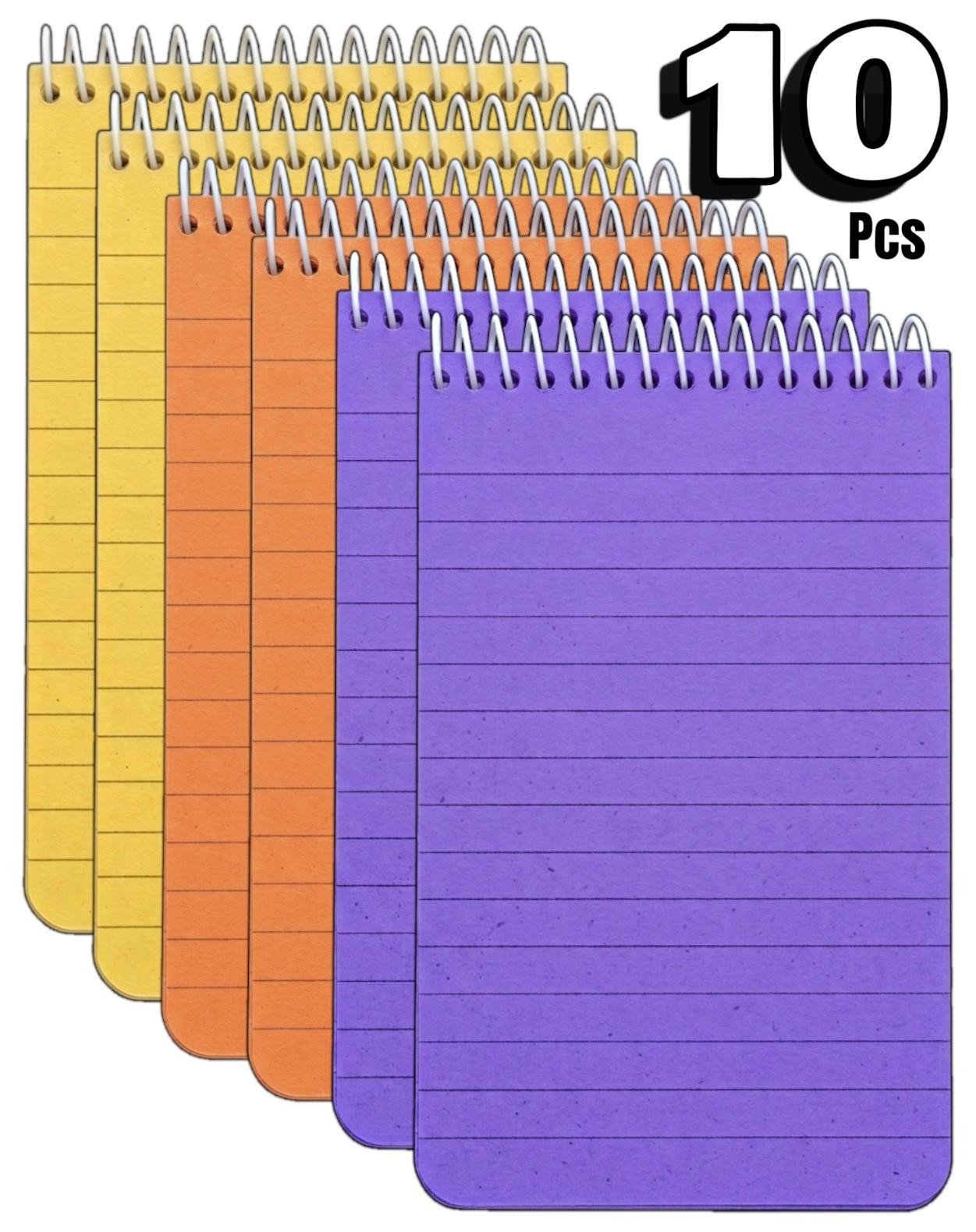10 Pack Reporter pad Note Pads Spiral Multi-coloured Neon Ruled Line Notebook UK