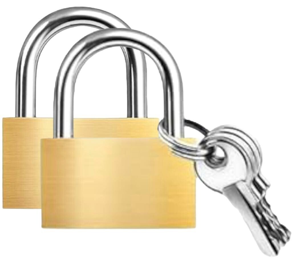 2 X 30mm Brass Padlocks Pad Locks Suitcase Luggage Pad Lock 3 Keys per Lock