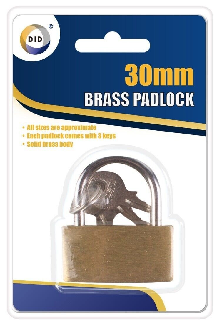 2 X 30mm Brass Padlocks Pad Locks Suitcase Luggage Pad Lock 3 Keys per Lock