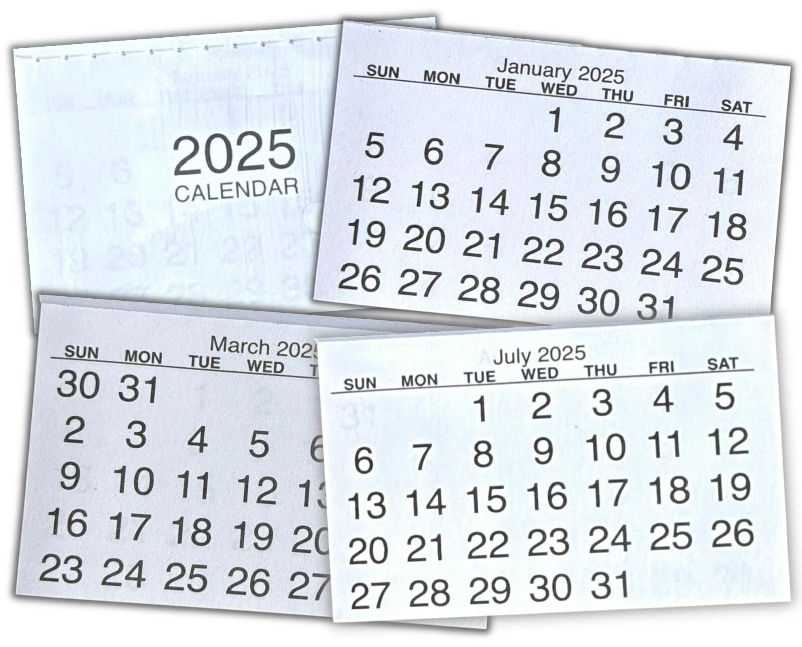 2025 Calendar Tabs Insert Mini String Tear Off Pads Month to View Made In UK