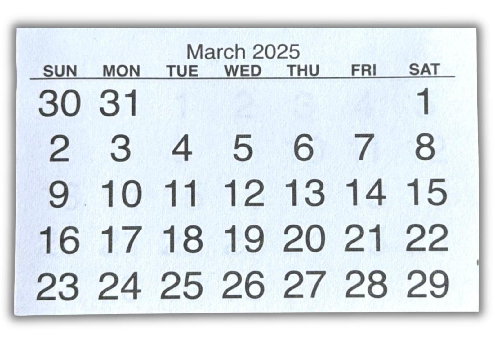 2025 Calendar Tabs Insert Mini String Tear Off Pads Month to View Made In UK