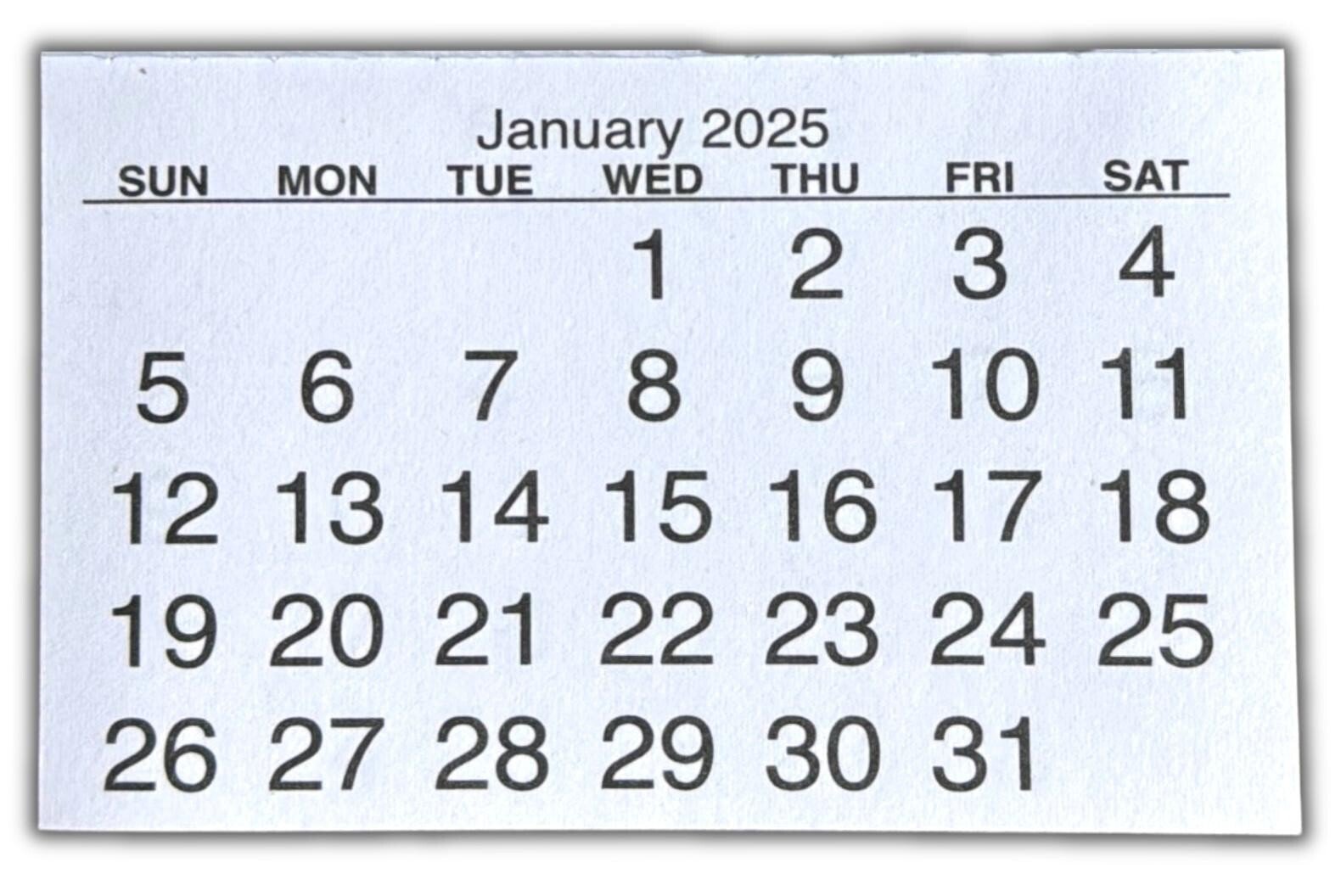 2025 Calendar Tabs Insert Mini String Tear Off Pads Month to View Made In UK