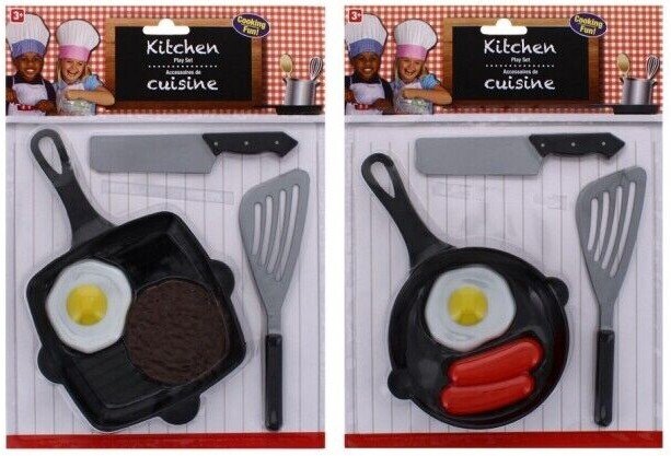 Kids Frying Pan Set Plastic Utensils Sausage Fried Egg Play Set Kitchen Cooking
