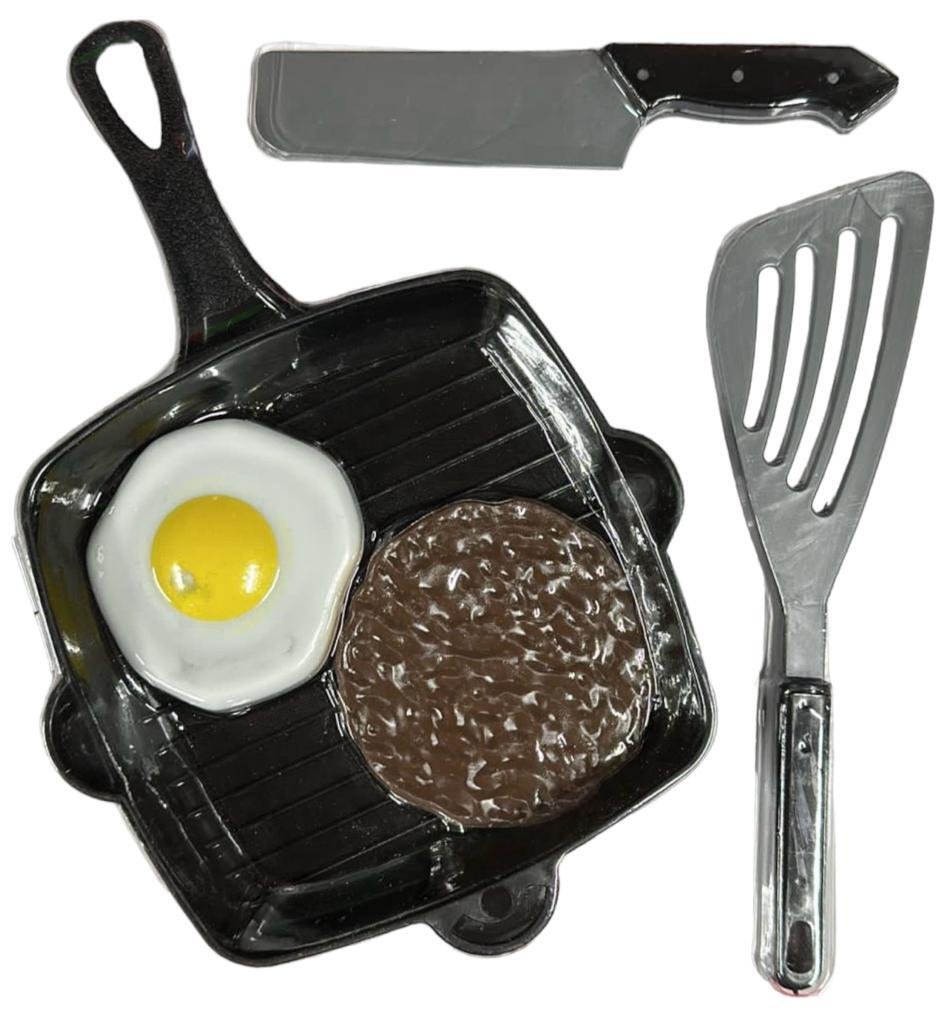 Kids Frying Pan Set Plastic Utensils Sausage Fried Egg Play Set Kitchen Cooking