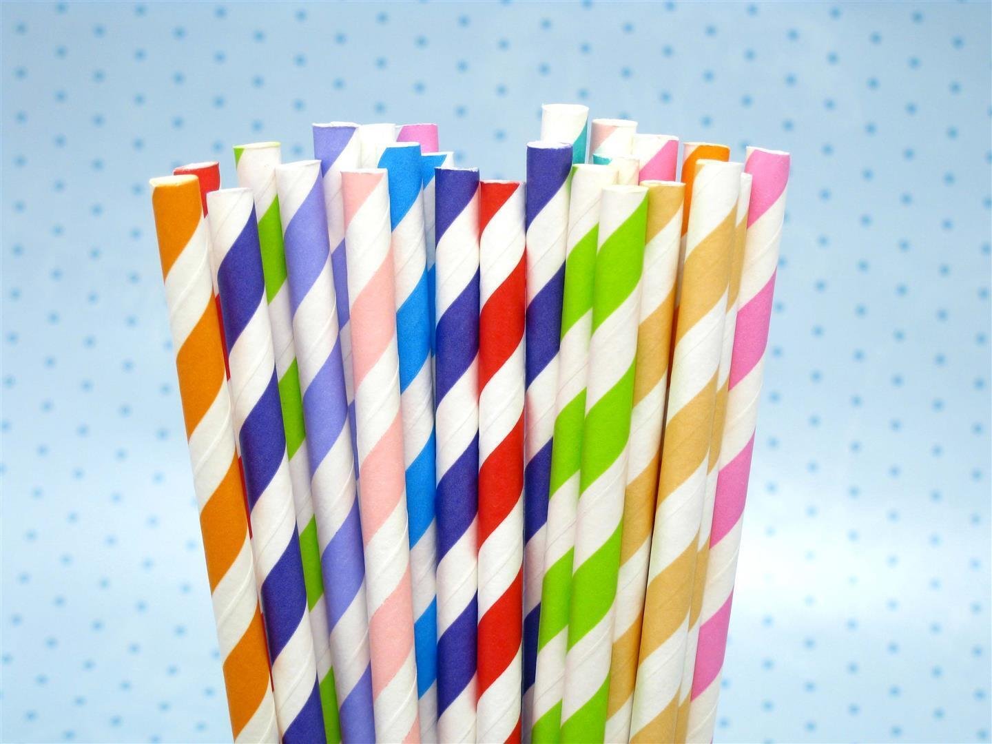 50 Disposable Paper Straws | Stripy | Drinking Straws Eco Friendly Biodegradable
