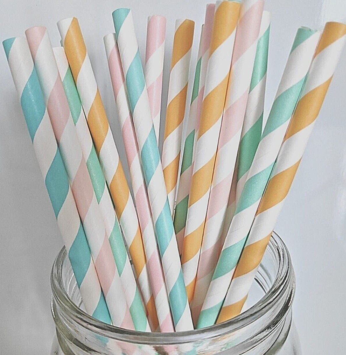 50 Disposable Paper Straws | Stripy | Drinking Straws Eco Friendly Biodegradable