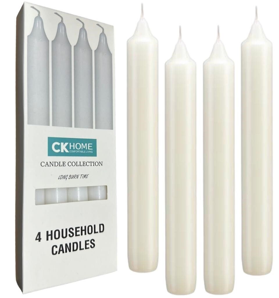 Candles Household White Wax Candles 5 Hour Burn Time 1.8cm Diameter 4 Pack