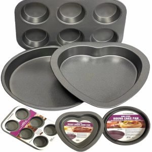 SET OF 3 Heart Shaped Cake Tin Non Stick Carbon Steel Bake Pan Cheesecake Loaf
