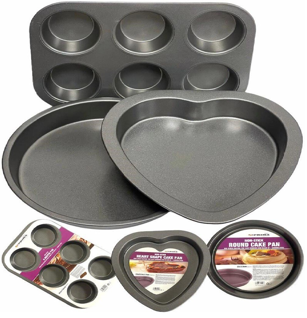 SET OF 3 Heart Shaped Cake Tin Non Stick Carbon Steel Bake Pan Cheesecake Loaf