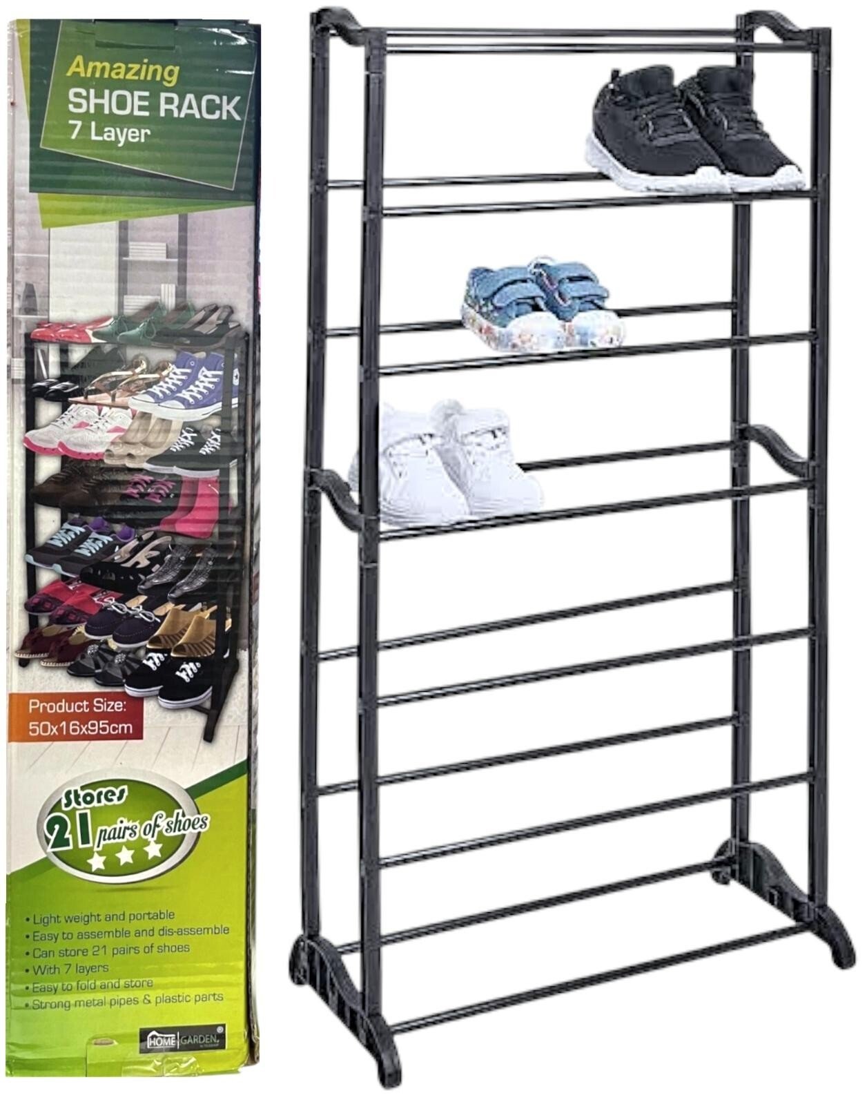 7 TIERS Metal SHOE RACK FOOTWEAR ORGANISER STORAGE SHELVES STAND NON-SLIP BARS